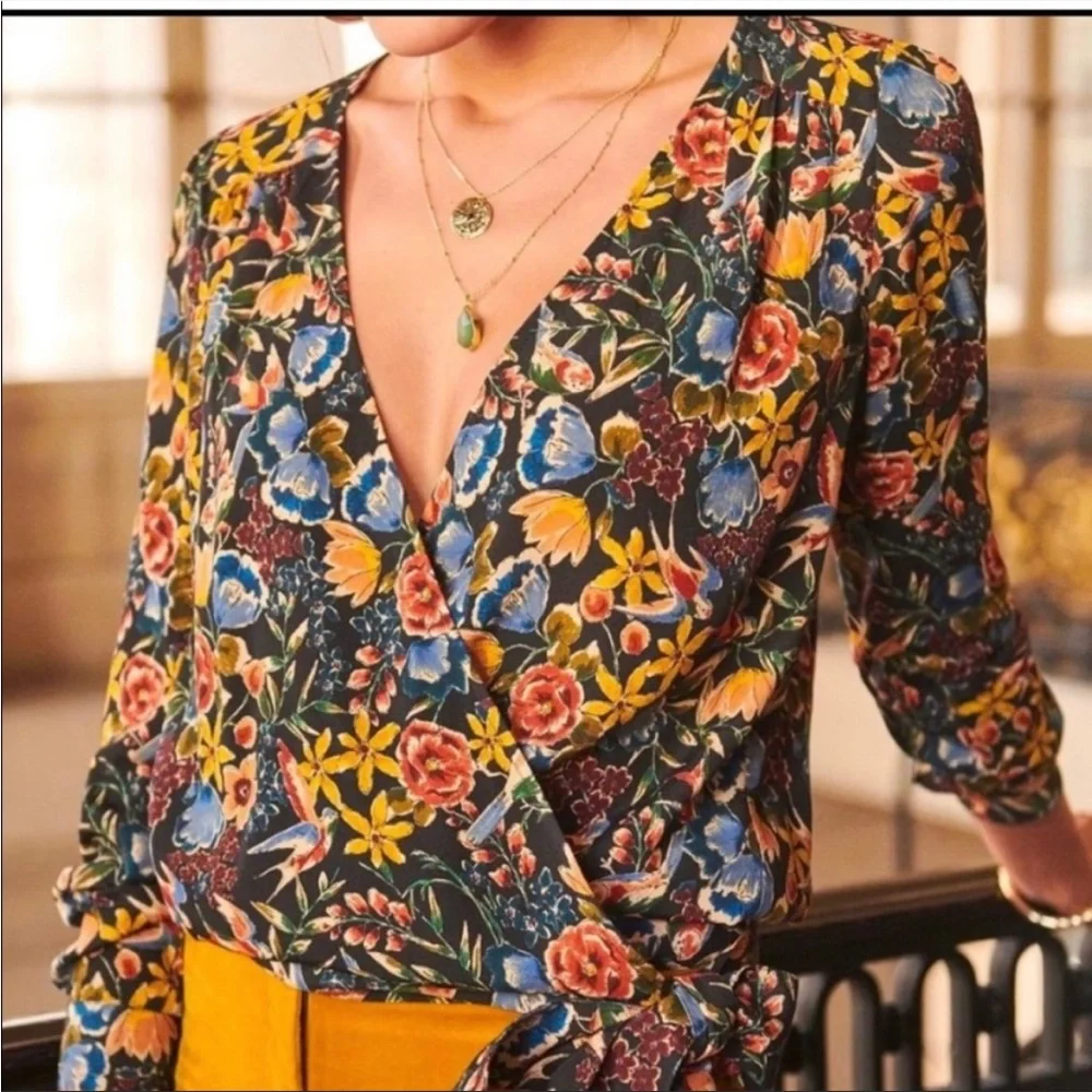 Sezane Dafne Floral Wrap Blouse - Picture 3 of 8